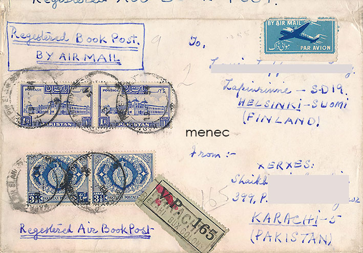 Kirjelähetys, Pakistan-Helsinki 1954, Registered Book Post