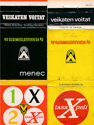Tulitikkuetiketti, litteä, 2 kpl, Veikaten voitat, Tasapeli X 