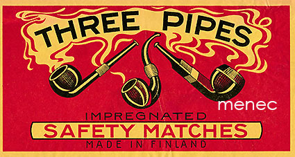 Vientietiketti, Three Pipes, jättikoko 14x26 cm 