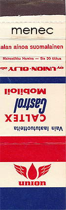 Tulitikkuetiketti, litteä, Caltec, Castroil, Mobiloil 