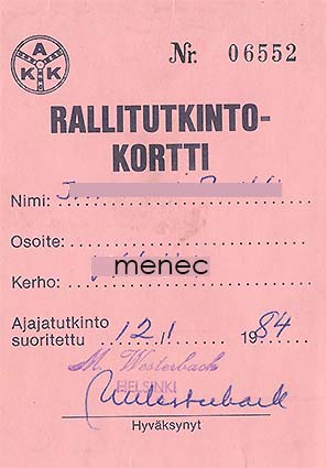 Rallitutkintokortti 