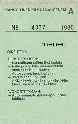 Ralliurheilun kansallinen kilpailijalisenssi 