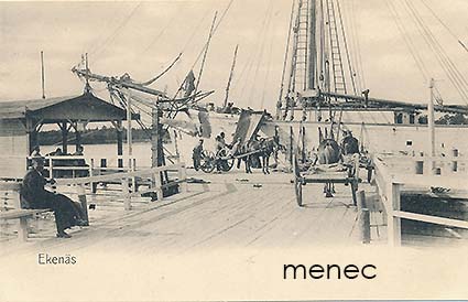 Tammisaari, satama, purjelaivan lastia puretaan 