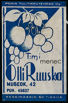 Kauppiasetiketti, T:mi Olli Ruuska, Helsinki 