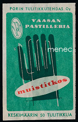 Tulitikkuetiketti, Vaasan pastilleria - muistitkos 