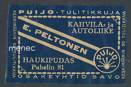 Kauppiasetiketti, E. Peltonen, Kahvila- ja autoliike, Haukipudas, Oulu 