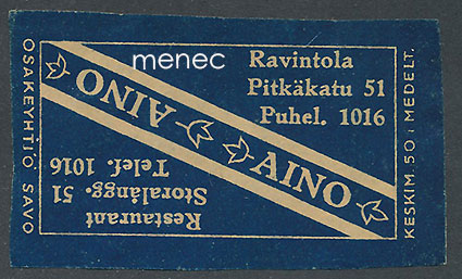 Kauppiasetiketti, Ravintola Aino, Pitkäkatu 51 