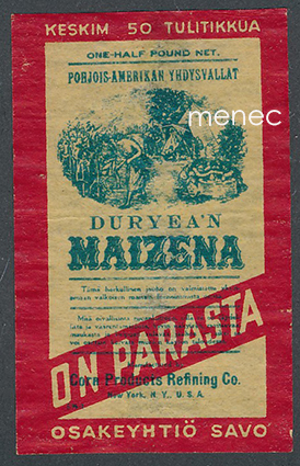 Tulitikkuetiketti, Duryea'n Maizena on parasta 