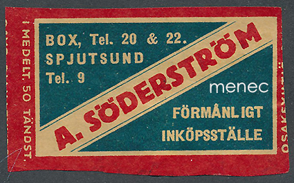 Kauppiasetiketti, A. Söderström, Spjutsund, Sipoo 