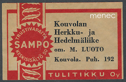 Kauppiasetiketti, Kouvolan Herkku- ja Hedelmäliike M. Luoto 