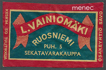 Kauppiasetiketti, L. Vainiomäki, Ruosniemi, Pori 