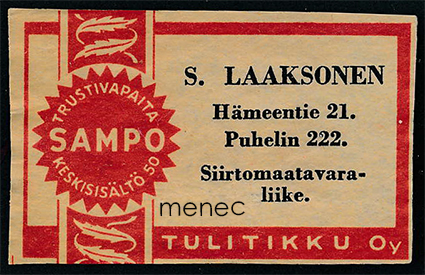 Kauppiasetiketti, S. Laaksonen, Helsinki 