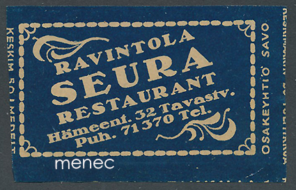Tulitikkuetiketti, Ravintola Seura, Helsinki 
