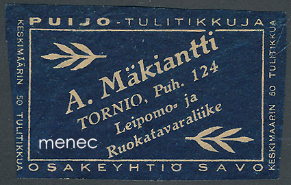 Kauppiasetiketti, A. Mäkiantti, Tornio 