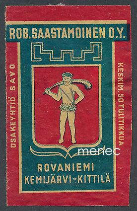 Tulitikkuetiketti, Rob. Saastamoinen, Rovaniemi, Kemijärvi-Kittilä 