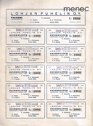 Lohjan Puhelin, talonkilehti 1948-1957 