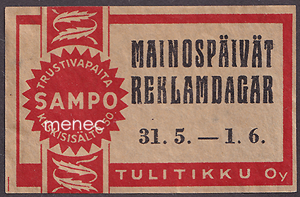 Tulitikkuetiketti, Mainospäivät 31.5.-1.6., , kolme väriä 