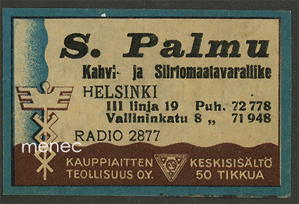 Kauppiasetiketti, S. Palmu, Helsinki, sininen 