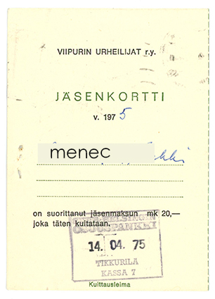 Viipurin Urheilijat, jäsenkortti 1975 