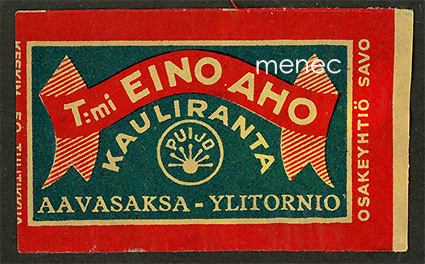 Kauppiasetiketti, T:mi Eino Aho, Kauliranta, Aavasaksa-Ylitornio 