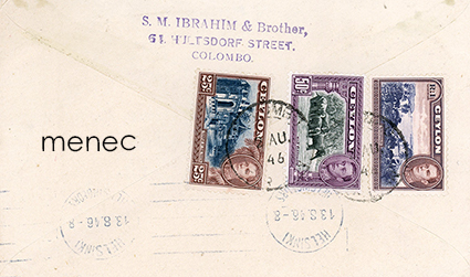 Iso-Britannia, Ceylon, kirjelähetys Suomeen 1946 