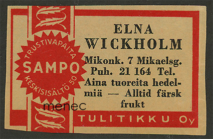 Kauppiasetiketti, Elna Wickholm, Helsinki 