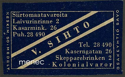 Kauppiasetiketti, V. Sihto, Helsinki 