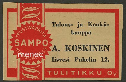 Kauppiasetiketti, A. Koskinen, Iisvesi, Suonenjoki 