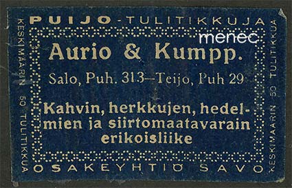 Kauppiasetiketti, Aurio & Kumpp., Salo 