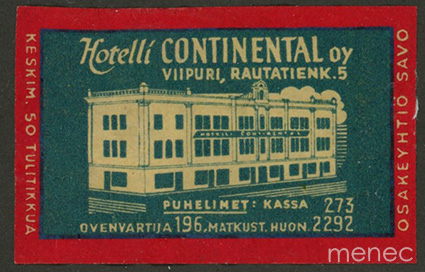 Tulitikkuetiketti, Hotelli Continental, Viipuri 