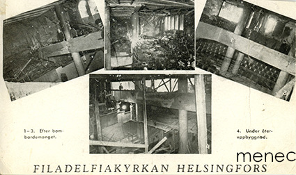 Helsinki, Filadelfiakyrkan ilmapommituksen jälkeen 