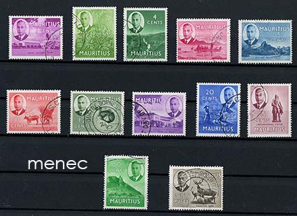 Iso-Britannia, Mauritius, käyttösarjaa 1950, Yrjö VI ja maisemia, 12 kpl 