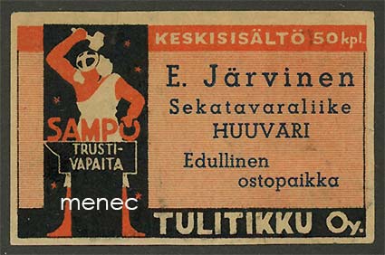 Seppä-etiketti, vanha malli, E. Järvinen, Askola, Huuvari 