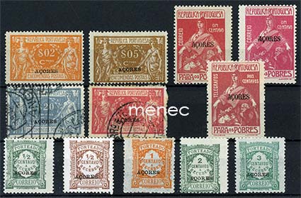 Portugali, Azorit, pakettimerkkejä 1921, lunastusmerkkejä 1918-1922, pakkolisämerkkejä 1911 