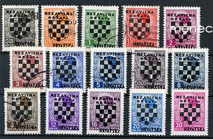 Kroatia, vaakunaylipainamat Jugoslavian merkeille 1941 
