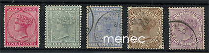 Iso-Britannia, Natal 1882, Natal Postage, Victoria, 5 kpl 