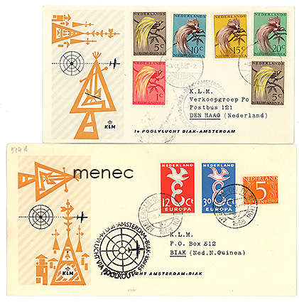 Alankomaat, ensilennot Amsterdam - Biak ja Biak - Amsterdam 5. ja 8. 11.1958 