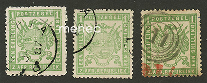 Etelä-Afrikka, käyttösarja vaakunalla 1873, 1Sh, 3 varianttia 