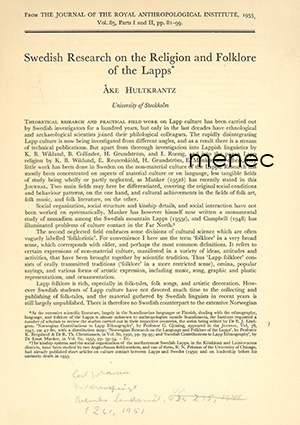 Hultkrantz, Åke - Swedish Research on the Religion and Folklore of the Lapps 