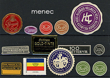 Saksa, karamelli- ym. elintarvikemainosmerkkejä, 14 kpl 