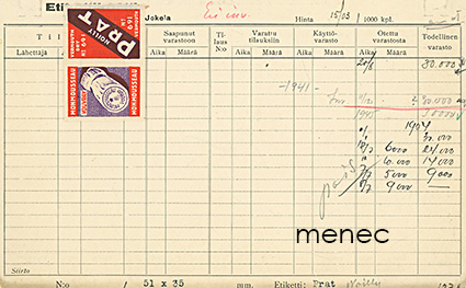 Monmousseau / Noilly Prat (Alko 691), tulitikkuetiketin inventointi- ja tilaustietokortti 