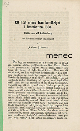 Rancken, Johan Oskar Immanuel - Ett litet minne från bondkriget i Österbotten 1808 
