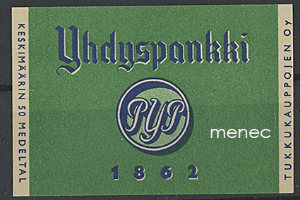 Tulitikkuetiketti, Yhdyspankki /PYP 1862 