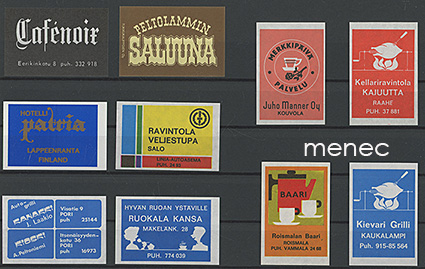 Tulitikkuetikettejä, ravitsemusliikkeitä, 10 kpl 