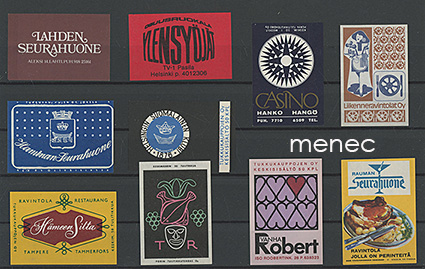 Tulitikkuetikettejä, ravitsemusliikkeitä, 10 kpl 