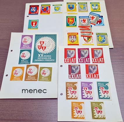 Tulitikkuetikettejä, Puola, vaakunoita, 1 iso + 35 kpl 