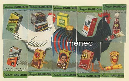 Tulitikkuetikettejä, Pauligin tuotteita, 10-osainen keräilysarja, kukko ja kana 