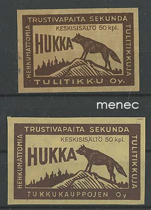 Tulitikkuetikettejä, Hukka, kaksi eri-ikäistä ja erikokoista 