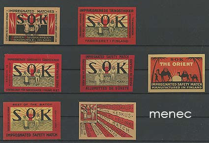 Tulitikkuetikettejä, SOK, 7 kpl 