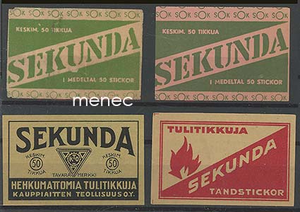 Tulitikkuetikettejä, sekunda, 4 kpl 
